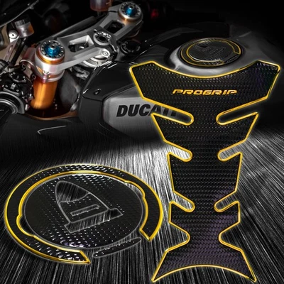 Almohadilla de agarre para tanque profesional negra + cubierta de tapa de combustible Panigale 1299/959/899/Monster cromo dorado Foto 1 de 4