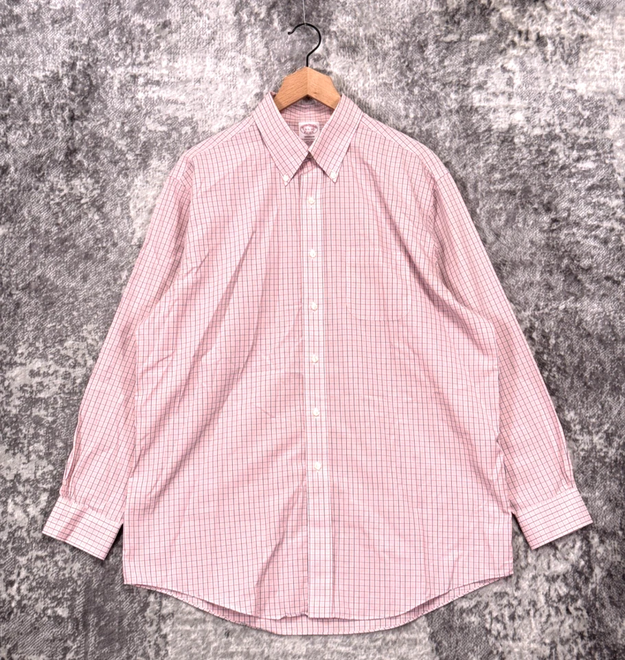 Camisa de vestir Brooks Brothers 16,5 para hombre calce Madison rosa a cuadros Supima Foto 1 de 4