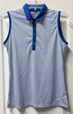 Nike Dri-Fit синий белый в полоску без рукавов гольф рубашка-поло Activewear размер средний - Изображение 1 из 4