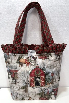 NEW Handmade Tote Purse bag Christmas Farm Horse Country Nostalgia  faffygiraffe - Image 1 of 4