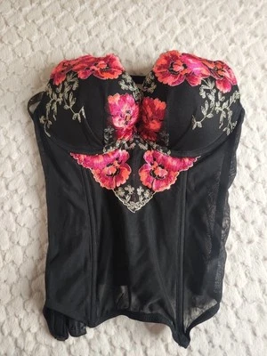 Victoria's Secret Red Black Floral Corset Size 34B Casual Intimates Lingerie  - Image 1 of 3