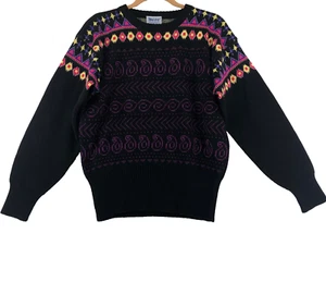 Suéter Meister Para Hombre Pequeño Estampado Negro Mezcla de Lana De Colección Años 80 Nerd Abuelo Cosby - Imagen 1 de 8