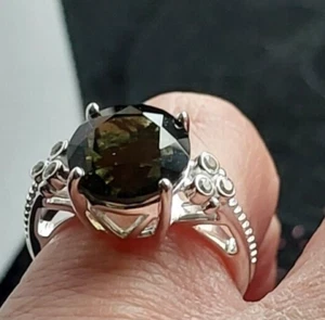 Out of this world Gem ~  Moldavite & Zircon Sterling Silver Ring 3.05cts N/O ... - Picture 1 of 7