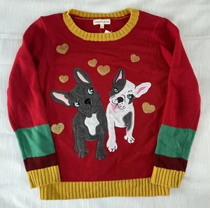 Margaux & Lexi Girls Red Combo Dog Pullover Holiday Sweater Sz L 14 New - Picture 1 of 7