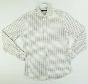 J Cambell Men's Spread Collar White Brown Black Trim Check Long Sleeve 14.5 32/3 - Picture 1 of 6