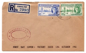 GIBRALTAR 1946 VICTORY KING GEORGE VI SET FDC LOCAL REGISTERED GIBRALTAR COVER - Picture 1 of 2