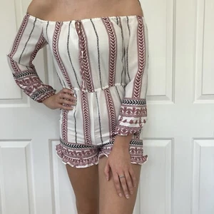 Glamorous White And Red Striped Off The Shoulder Playsuit - Picture 1 of 5