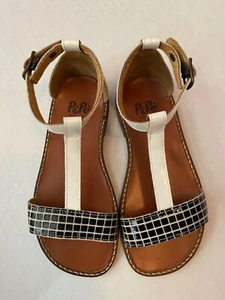 NEW Size 27 EU 10 US Pepe Girls Black White Leather Sandal Shoes Made in Italy - Picture 1 of 4