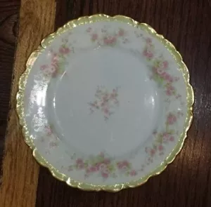 Limoges Elite Works Lunch Plates Pink White Floral Gold Scalloped Edge 7.5" - Picture 1 of 3