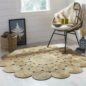 Rug 100% Natural Jute Double-sided Circular Area Rug Carpet for Home Living Room - Bild 1 von 15