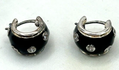 Pendientes de aro DQ DIAMONIQUE CZ esmalte negro Foto 1 de 4