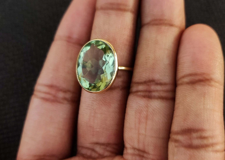 Green Tourmaline Quartz Ring 925Sterling Silver Fine Ring Boho Ring Gift For Her - Image 1 of 4