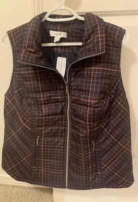 NWT - cj banks Women’s Plaid Quilted Vest - 14W -X - Navy/Rust -Pockets - Zipper - Image 1 of 4