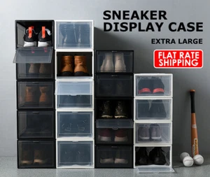 Sneaker Display Cases Shoe Box Extra Large Black Transparent Clear Plastic Boxes - Picture 1 of 16