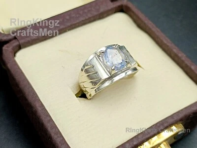 Мужское кольцо с синим сапфиром и натуральным драгоценным камнем серебро 925 пробы размер 9 кольца с нейламом - Изображение 1 из 4