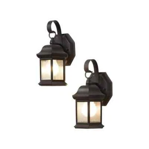 Hampton Bay 10.5 in Bronze Outdoor Wall Light Fixture Sconce Seeded Glass 2-Pack - Picture 1 of 6