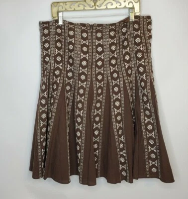 Falda acampanada B Moss para mujer 14 marrón bordada hasta la rodilla 100 % algodón forrada   Foto 1 de 4
