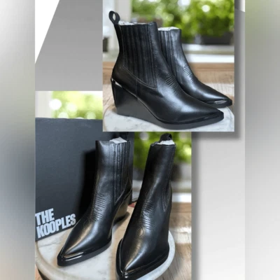 ¡NUEVO CON ETIQUETAS! The KOOPLES $575 Botines de Cuña de Cuero Cosido Detalle Plateado EU 39 Foto 1 de 4