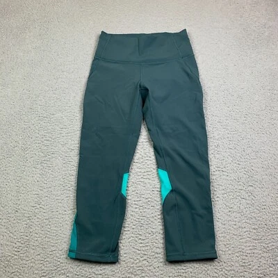 Leggings Lululemon para mujer 6 mezcla y malla recortados bloques de colores verde azulado tiro medio Foto 1 de 4