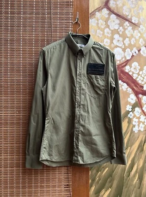 Givenchy Paris Men’s Olive Button-Down Shirt USA Flag Patch Size 40 - Image 1 of 4