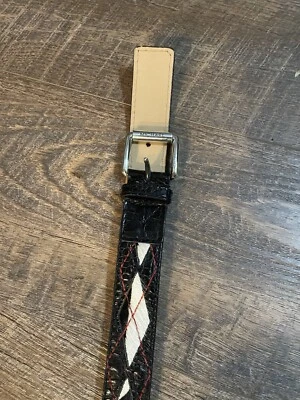 Cinturón de piel Michael Kors genuino vintage negro blanco herrajes plateados Foto 1 de 4