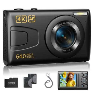 Portable 4K Digital Camera 64MP 2.4'' LCD Compact Vlogging Camera 18X Zoom 32GB - Picture 1 of 6