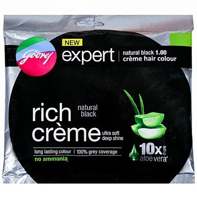 Crema rica Godrej Natural Black Expert 1,0 color de cabello 20 ml + bolsa de 20 g 2 piezas Foto 1 de 3