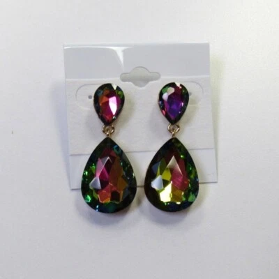 Pendientes Vitrail Multicolor Verde Fucsia Cristal Colgante Lágrima Boda Baile de graduación Foto 1 de 4