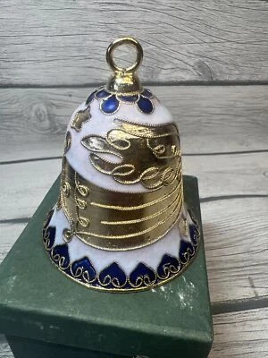 "Campana de ángel vintage Cloisonne esmaltada dorada y azul adorno de 3"" X 3""" Foto 1 de 4