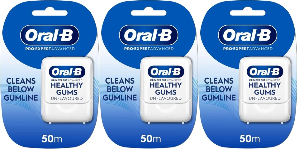 3 x Oral-B Pro-Expert Advanced Gesundes Zahnfleisch Geschmacksneutral Wachs Zahnseide Tape 50m