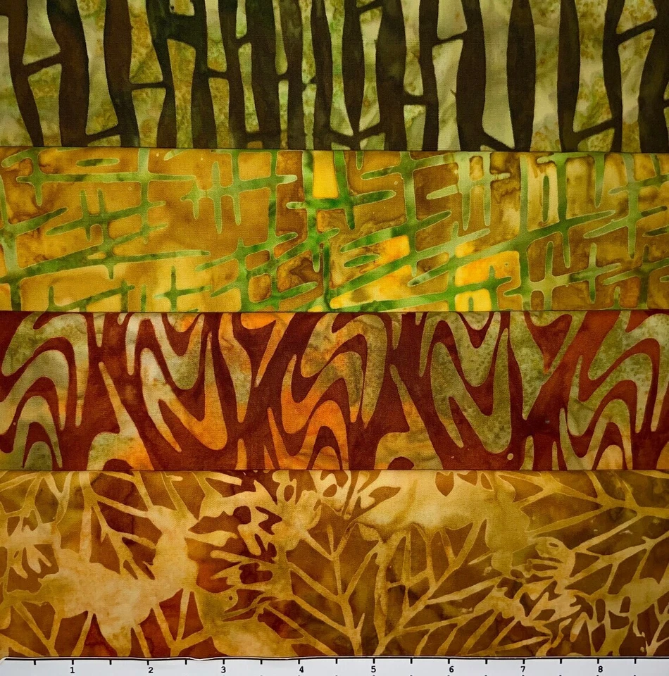 Lot of (4) 1 Yard Cuts 100% Cotton Quilting Batik Fabric Orange Green Red #159A - Image 1 of 1