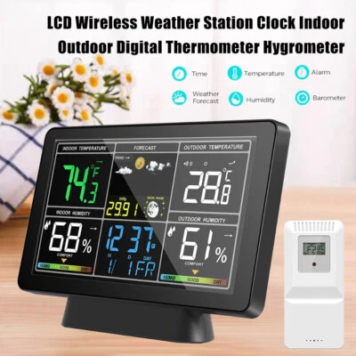 Digital LCD Wireless Weather Station Clock Indoor Outdoor Thermometer Humidity - Image 1 of 4