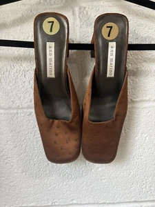 Vintage Square Toed Mules Ann Marino Sz 7 Ostrich Satin Finish - Picture 1 of 14