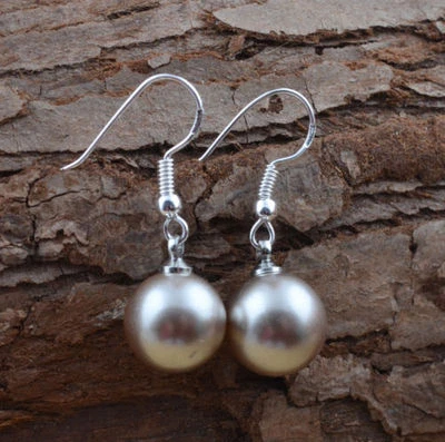 Pretty New Silver Fashion Jewelry Champagne Taupe Pearl Dangle Drop Earrings  - Image 1 of 4