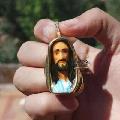 0.40 ctw Diamond 14K Yellow Gold Over Jesus Head Enamel Men's Pendant 2" - Image 1 of 4