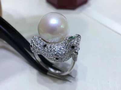 enorme anillo de perlas blancas redondas mar sur 12-13 mm 925s (sp) Foto 1 de 4