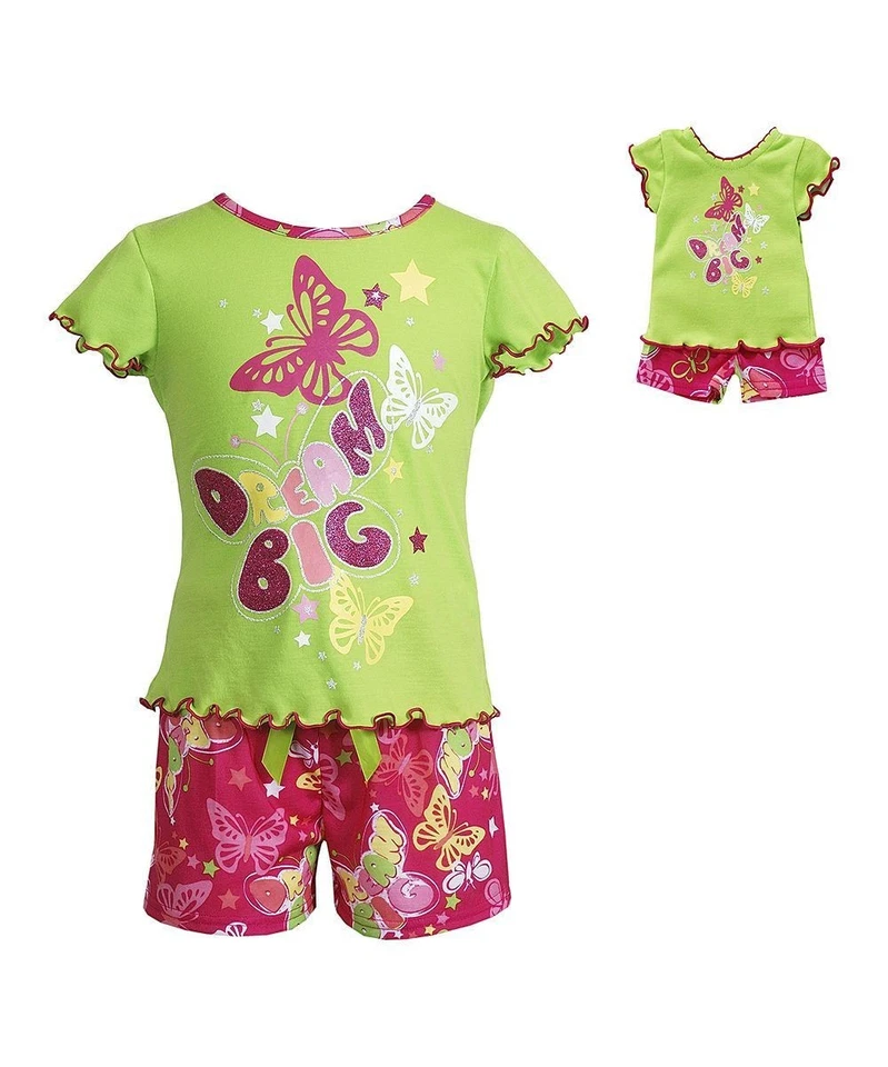 Girl 12 and Doll Matching Pajamas Pink Dream Butterfly Outfit fit American Girls - Image 1 of 1