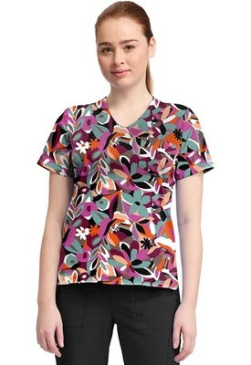 Cherokee Prints Women's High-Low V-Neck Top CK857 CTFW Cut Flowers Free Ship - Image 1 of 4