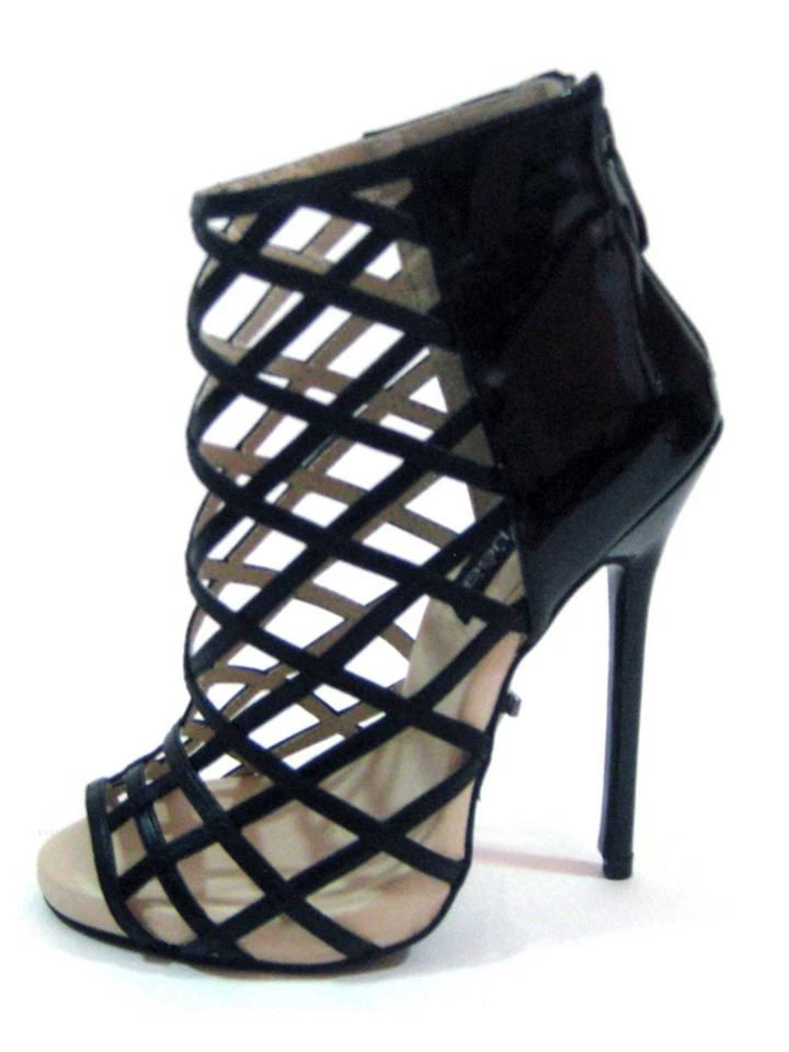 Highest Heel Womens 5" Bootie Birdcage Rear Zipper Black Patent PU Shoes - Image 1 of 1