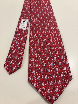 Vineyard Vines 100% шелк мужской галстук красный США патриотический дядя Сэм звезды полоски - Изображение 1 из 4
