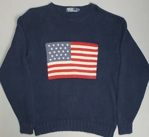 Polo Ralph Lauren Bandera EE. UU. Azul Marino Grueso Jersey Talla Mediana Lino Algodón Para Hombres - Imagen 1 de 5