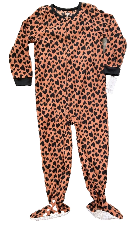 Carters Girl's Fleece Footie Pajamas, Brown/Black Heart, Size 6 - Image 1 of 1
