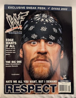 .WWF WRESTLING MAGAZINE MARCH 2002 UNDERTAKER DIVAS EDGE JERRY LAWLER VENGEANCE - Image 1 of 4