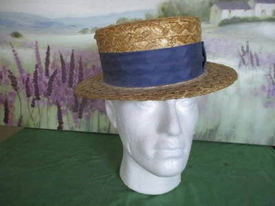 Barco de paja vintage de caballero York talla 7,3/8 - 59 con cinta azul Foto 1 de 4