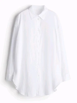 H&M LINEN WHITE OVERSIZED LONG SHIRT SIZE XL - Image 1 of 4