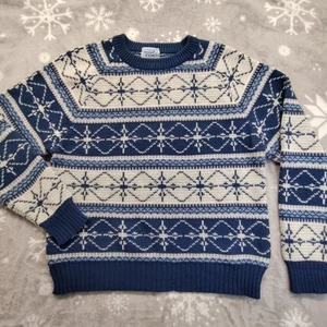 Women's Knit Sweater Blue & White Snowflake Pattern Size XL  - Picture 1 of 9