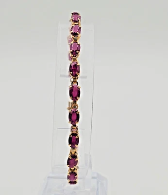 Natural Red Ruby and 14K Solid Yellow Gold Line / Tennis Style Bracelet - Image 1 of 4