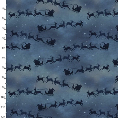 3 Wishes Fabric | Christmas to Remember Santa's Sleigh Silhouette Blue | YARD