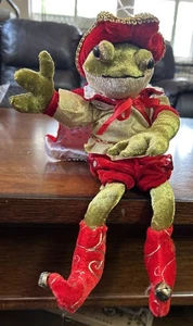 Vintage Royal Prince Frosch verzierter Samt Seide Stoff 11" hoch RAR - Bild 1 von 8