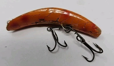 Helin Fishing Lure Wood Flatfish F7 Orange 2-1/4 Original Box Vintage - Image 1 of 4